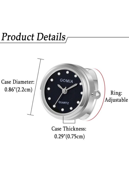 Unisex Silver Quartz Dial Roman Numeral Adjustable Open Band Finger Ring Watch main image 6